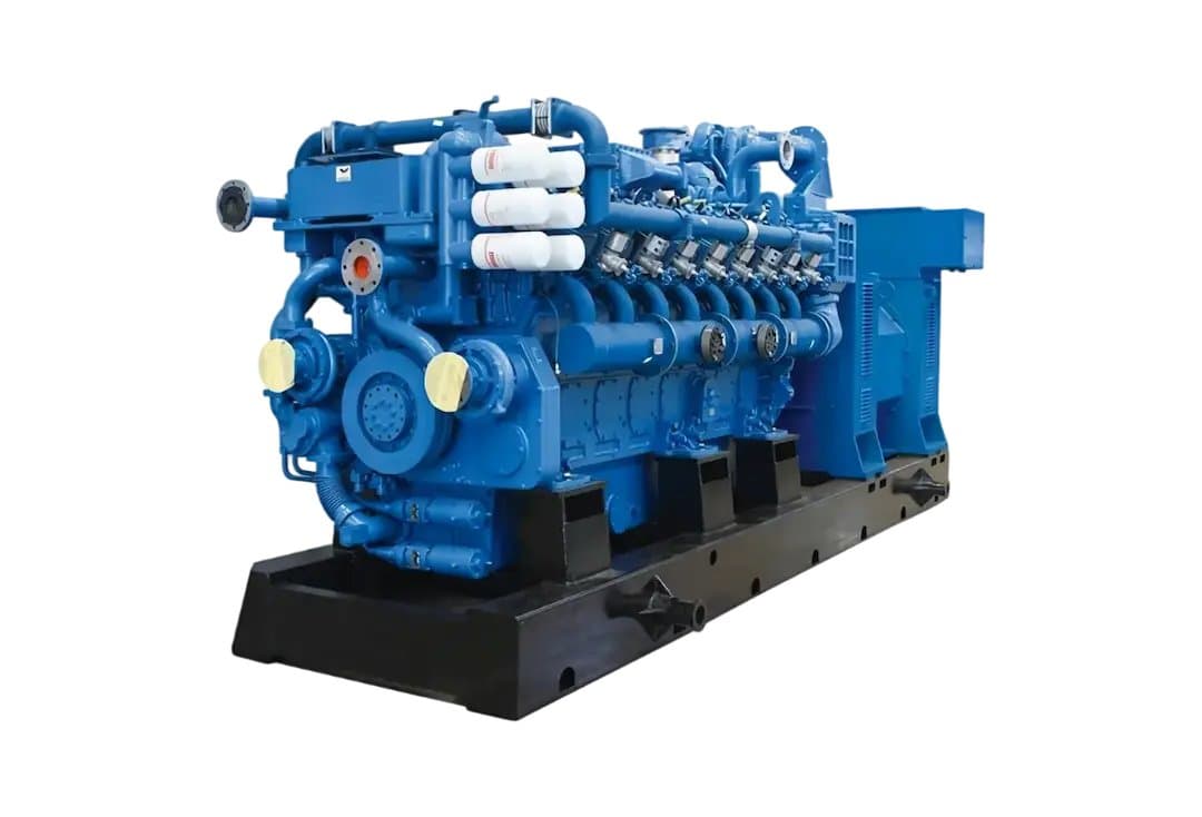 A KINBOOST gas generator set on a black base frame, engine and alternator coupled and ready for the test cell